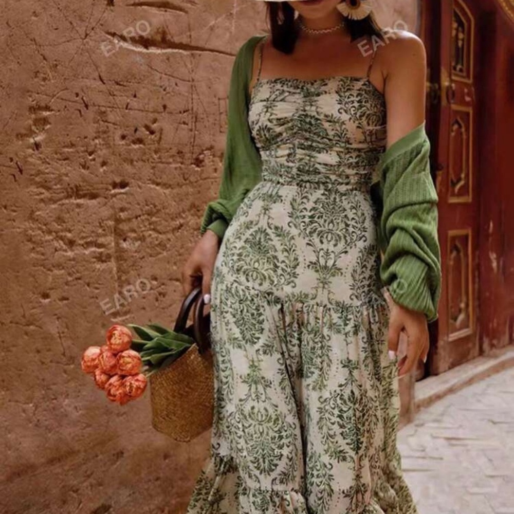 Floral Green and Cream Maxi Dress - Picture 4 of 7